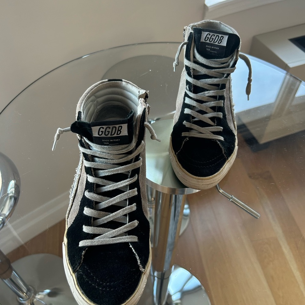 Golden Goose High Top Sneakers. Size 8.5. Grey and Black, Distressed. - Picture 3 of 6